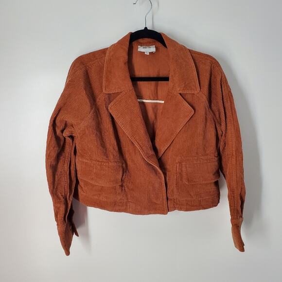 J.O.A. Orange Cropped Corduroy Utility Jacket S - Picture 2 of 9